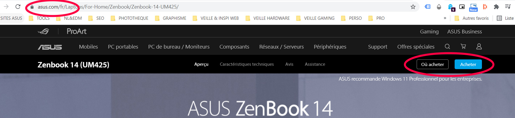 Exemple de bouton revendeur officiel site ASUS et eshop ASUS